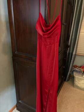 Hello Molly Wine Red Satin Lace Up Back Maxi Dress